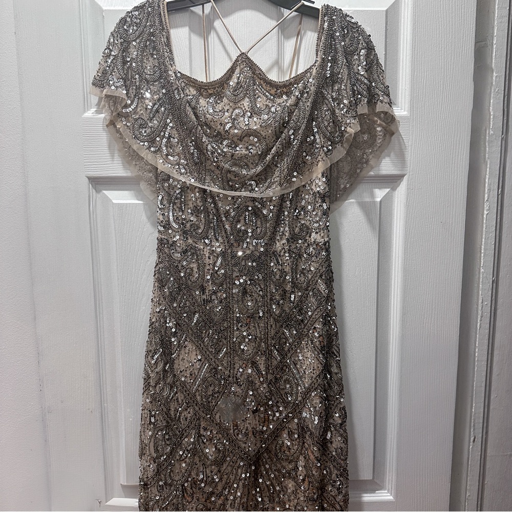 Aidan Maddox Beaded Off thr Shoulder Dress
